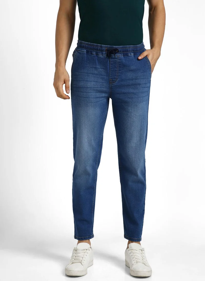 Urbano Fashion Men's Blue Regular Fit Washed Jogger Jeans Stretchable